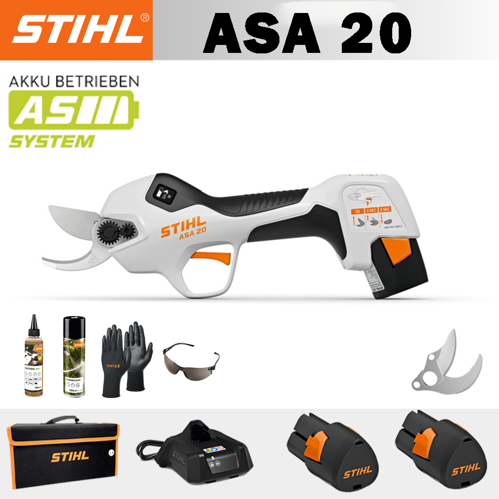 【STIHL】 ASA20*1, batería de litio*2, caja de almacenamiento*1, cabezal de corte*1, cargador*1