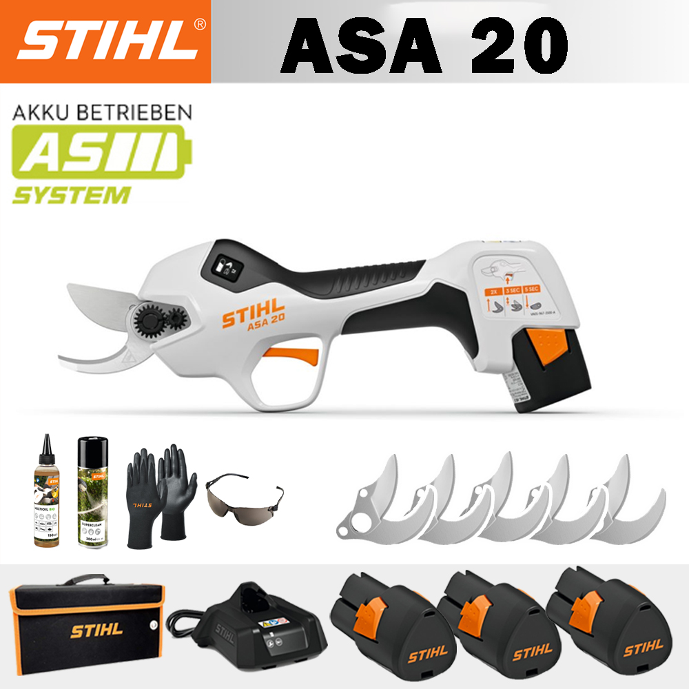 【STIHL】 ASA20*1, batería de litio*3, caja de almacenamiento*1, cabezal de corte*5, cargador*1